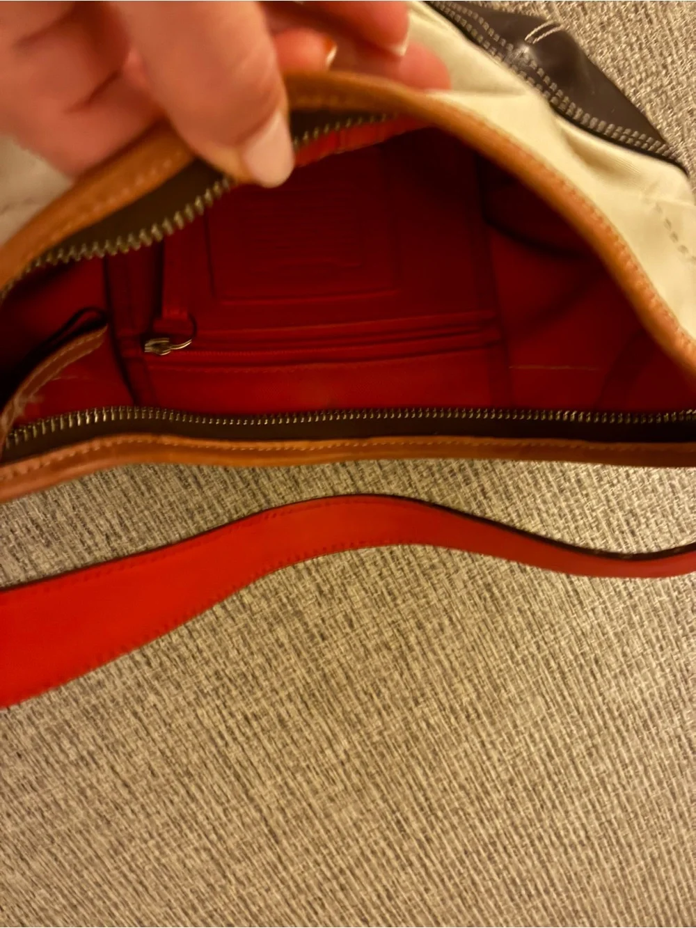 Coach Cream Canvas and Dark Brown Leather Shoulder Bag